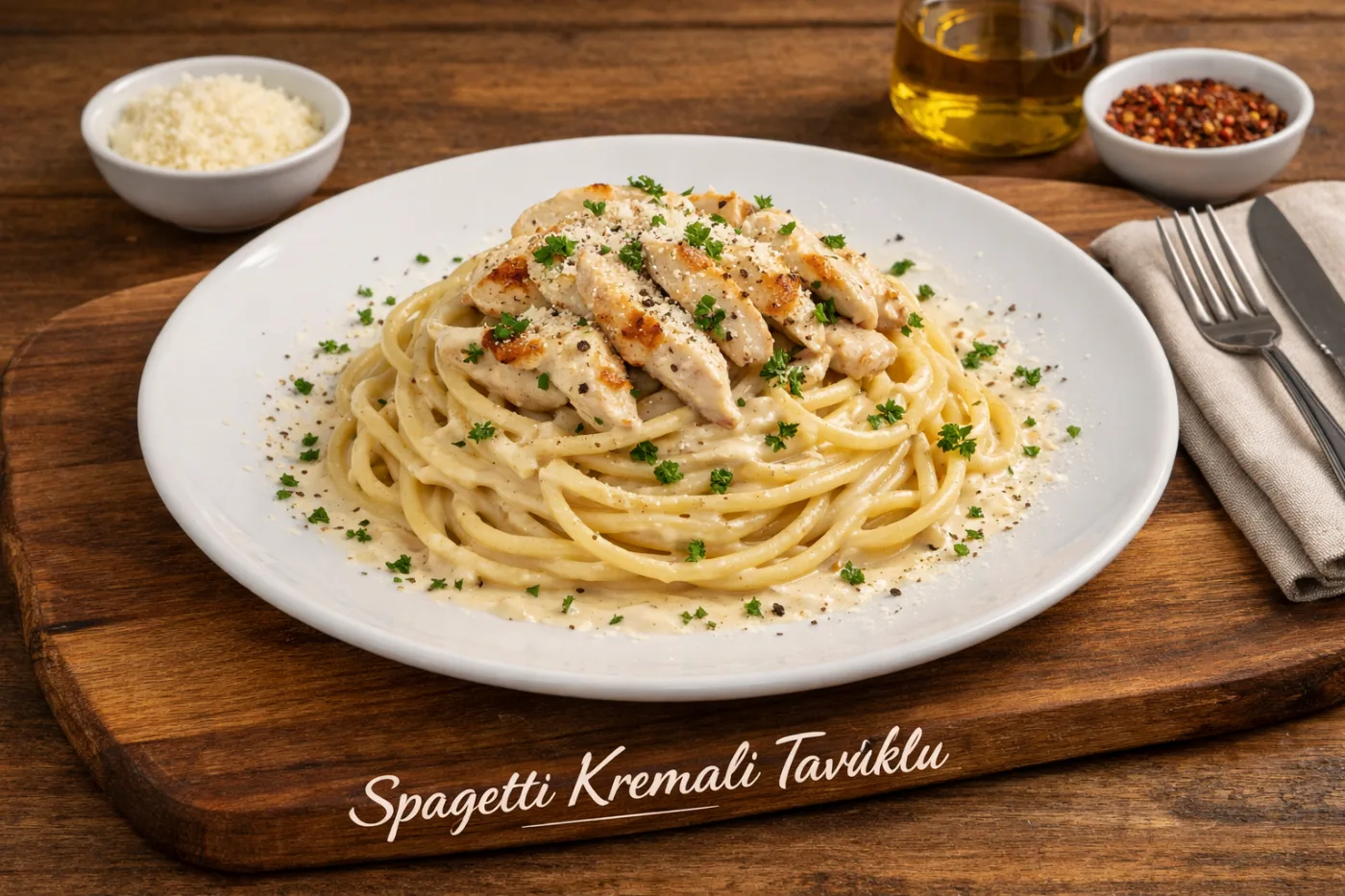 Spagetti Kremalı Tavuklu